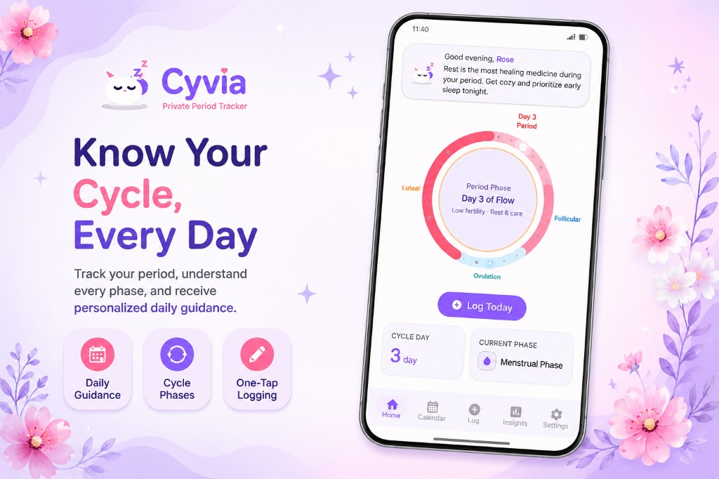 Cyvia home screen with cycle ring dashboard
